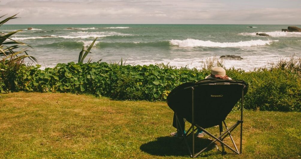 camping chair overlooking ocean